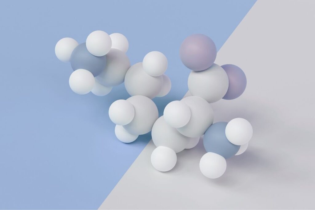 Abstrakcyjna wizualizacja aminokwasów, z których powstaje glutation