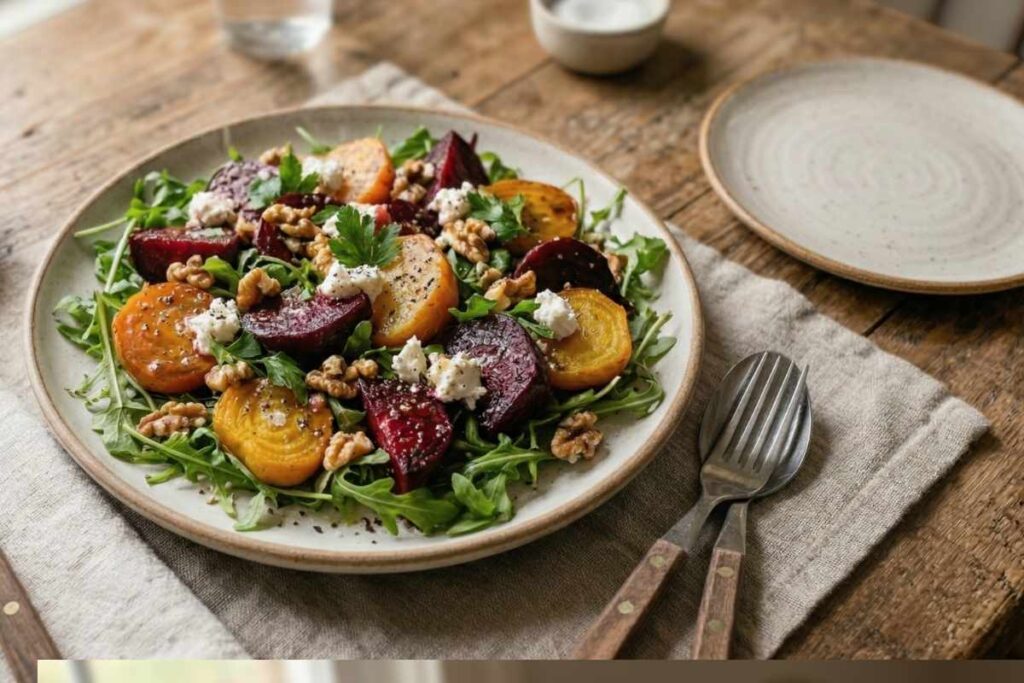 Fotorealistyczna grafika przedstawia kolację na diecie śródziemnomorskiej