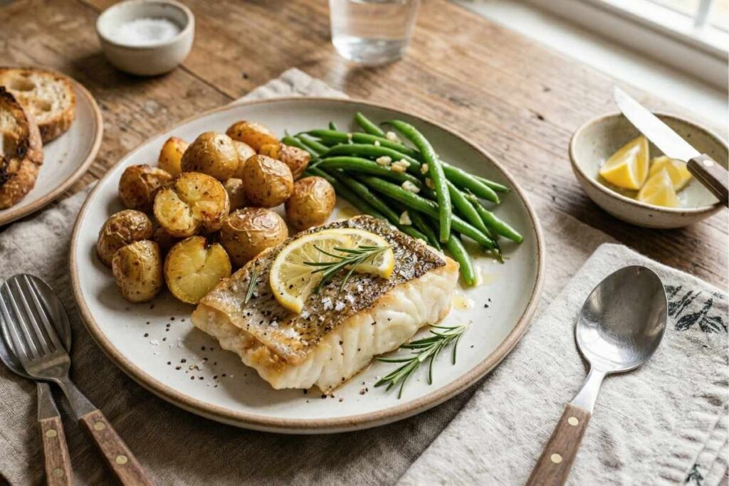 Fotorealistyczna grafika przedstawia obiad na diecie śródziemnomorskiej