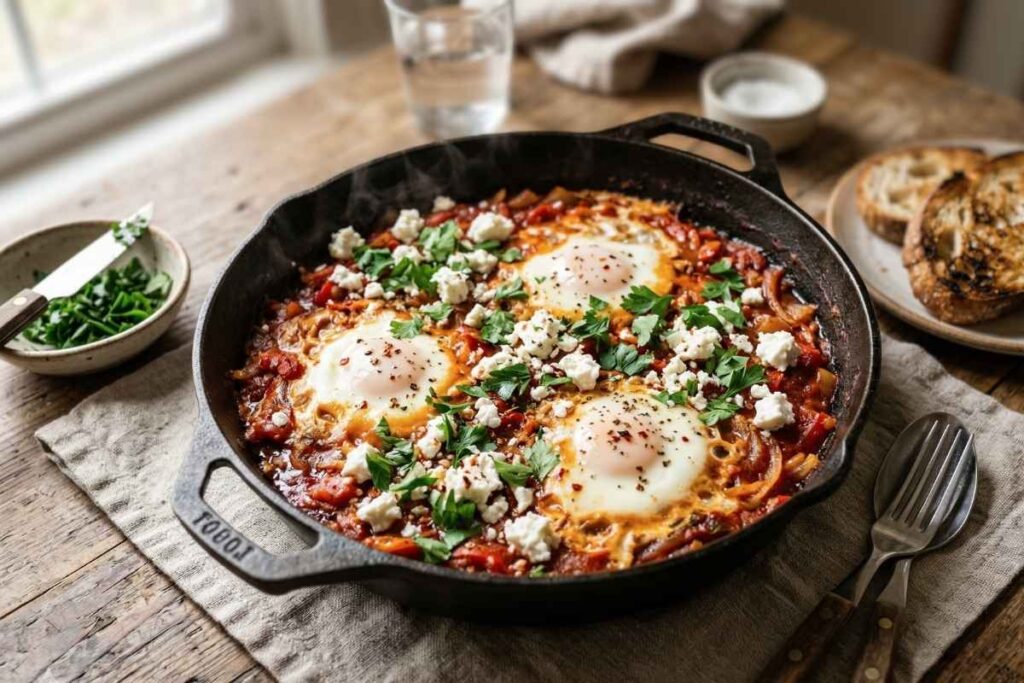 Fotorealistyczna grafika przedstawia śniadanie na diecie śródziemnomorskiej