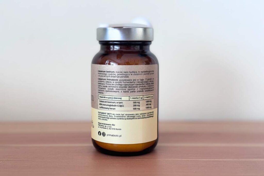Tabelka ze składem colostrum Primabiotic