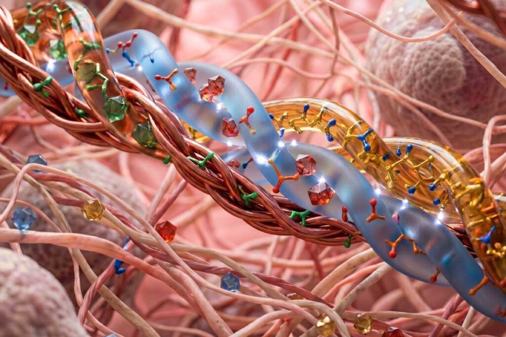 Abstrakcyjna wizualizacja helisy kolagenowej 